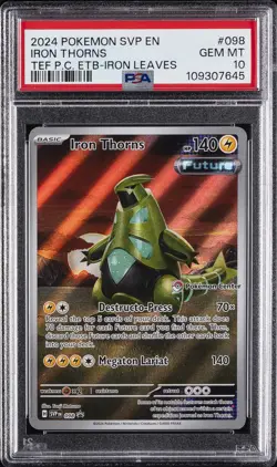 2024 POKEMON TEMPORAL FORCES POKEMON CENTER ETB PROMO #098 IRON THORNS PSA 10 - Image 1