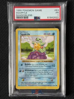 1999 POKEMON BASE SET SHADOWLESS SQUIRTLE #63 PSA 1 - Image 1