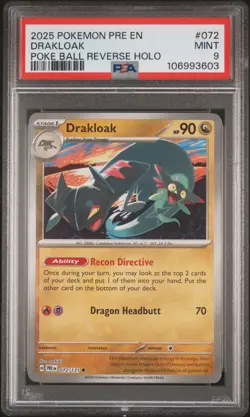 2025 POKEMON PRE EN-PRISMATIC EVOLUTIONS POKE BALL REVERSE HOLO DRAKLOAK PSA 9 - Image 1
