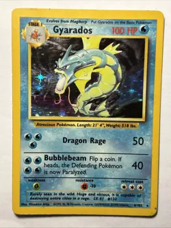 1999 Pokemon TCG Gyarados Base Set 6/102 Holo Rare Card Vintage WOTC MP - Image 1
