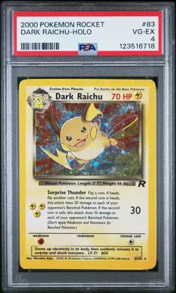 2000 Pokemon Rocket Holo Dark Raichu #83 PSA 4 VG-EX - Image 1
