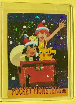 ASH MISTY PIKACHU XMAS Pokemon Pocket Monsters Vending Prism Sticker Holo Foil - Image 1