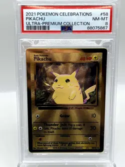 Pikachu 58 Celebrations Ultra Premium Collection Gold Metal Pokemon Card PSA 8 - Image 1