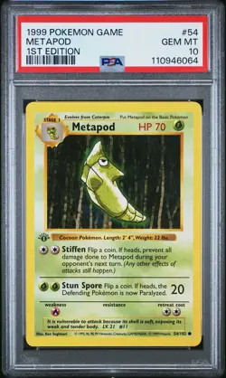 1999 POKEMON BASE SET 1ST EDITION #54 METAPOD PSA 10 - Image 1