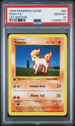 1999 POKEMON BASE SET 1ST EDITION #60 PONYTA PSA 10 - Image 1