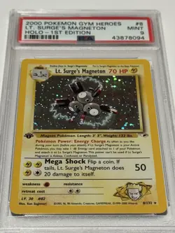 2000 Pokemon Gym Heroes Lt. Surge’s Magneton Holo 1st Edition #8 Card Mint PSA 9 - Image 1
