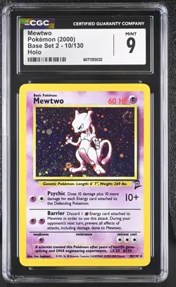 CGC 9 MINT Mewtwo 2000 Base Set 2 10/130 Holo SWIRL Pokemon Card - Image 1