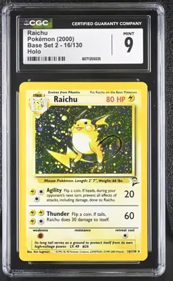 CGC 9 MINT Raichu 2000 Base Set 2 16/130 Holo Pokemon Card - Image 1