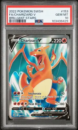 2022 POKEMON SWORD & SHIELD BRILLIANT STARS #153 FULL ART/CHARIZARD V PSA 10 - Image 1