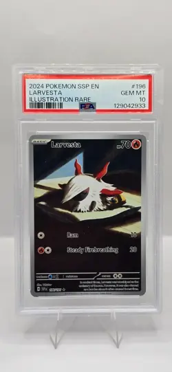 2024 Pokemon SSP EN Surging Sparks “Larvesta #196/191” Illustration Rare-PSA 10 - Image 1
