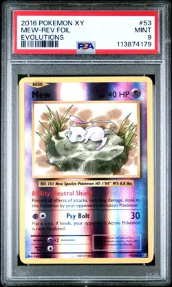 2016 POKEMON XY EVOLUTIONS #53 MEW-REVERSE FOIL PSA 9 - Image 1