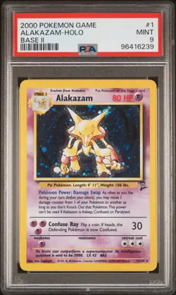 PSA 9 2000 Pokemon TCG Alakazam Base Set 2 Holo Rare Card 1/130 - Image 1