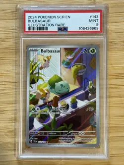 Pokemon TCG Bulbasaur Stellar Crown Illustration Holo Card 143/142 PSA 9 - Image 1