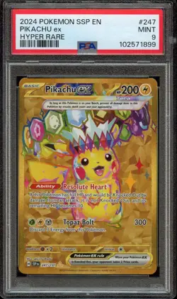 2024 Pokemon Surging Sparks Pikachu ex Hyper Rare #247/191 Mint PSA 9 - Image 1