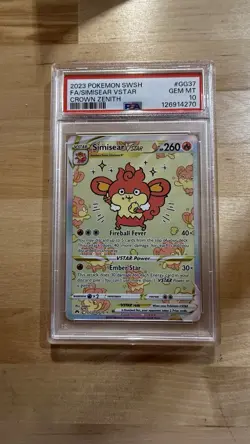 2023 Pokemon Crown Zenith Galarian Gallery Simisear VSTAR Full Art #GG37 PSA 10 - Image 1