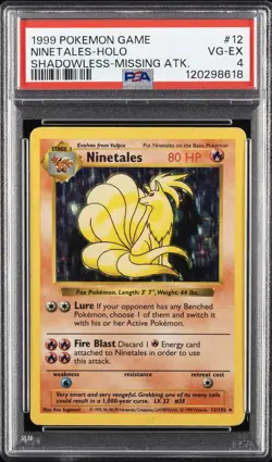 1999 POKEMON BASE SET SHADOWLESS-MISSING ATTACK #12 NINETALES-HOLO PSA 4 - Image 1