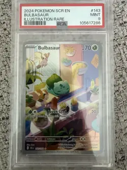 Pokemon TCG Bulbasaur Stellar Crown Illustration Holo Card 143/142 PSA 9 - Image 1