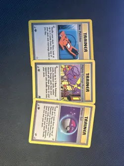 Pokemon Lot Of Three Vintage Trainer Cards First Edition, Various Sets - Image 1