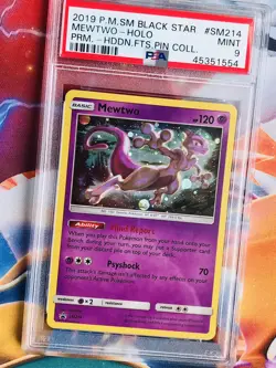 2019 Mewtwo~Holo Black Star Promo Hidden Fates Pin Coll~SM214 PSA 9 Mint Card - Image 1