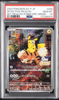 2023 POKEMON JAPANESE SV-P PROMO #098 DETECTIVE PIKACHU PSA 10 - Image 1