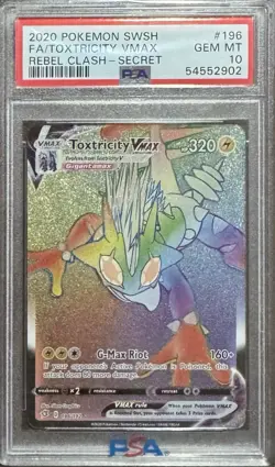 Pokemon TCG Toxtricity VMAX Rebel Clash Rainbow Rare Card 196/192 PSA 10 - Image 1