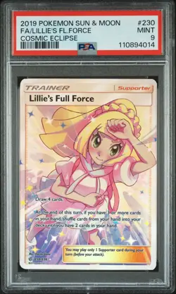 2019 POKEMON SUN & MOON COSMIC ECLIPSE #230 FULL ART/LILLIE'S FULL FORCE PSA 9 - Image 1