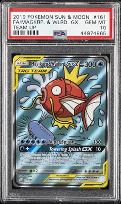 2019 POKEMON SUN & MOON TEAM UP #161 FULL ART/MAGIKARP & WAILORD GX PSA 10 - Image 1