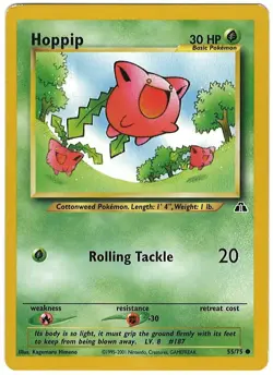 Hoppip 55/75 Pokemon Card Neo Discovery Common Unlimited 30 HP LP HH - Image 1
