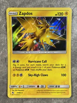 Zapdos 24/68 Pokemon TCG Card Hidden Fates Holo Rare (Near Mint) NM 7 - Image 1