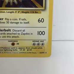 Pokemon TCG Zapdos Base Set Holo Unlimited Rare Card 16/102 LP Condition - Image 4