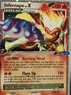 Infernape Lv X + Chimchar Rainbow Holo + Monferno + Energy Fire Pokemon Cards - Image 2