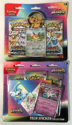 Prismatic Evolutions LOT 2-Pack Blister Eevee Pokemon Day + Sylveon Tech Sticker - Image 1
