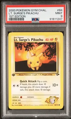 2000 LT SURGE'S PIKACHU #84 POKEMON GYM CHALLENGE 1ST EDITION PSA 9 - Image 1