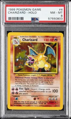 1999 POKEMON BASE SET UNLIMITED #4 CHARIZARD-HOLO PSA 8 - Image 1