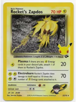 Rocket's Zapdos - 15/132 - Pokemon TCG: Celebrations Holo Rare 25th Anniversary - Image 1