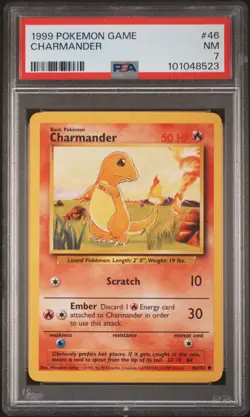 1999 POKEMON BASE SET UNLIMITED #46 CHARMANDER PSA 7 - Image 1