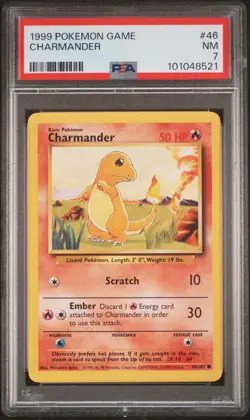 1999 POKEMON BASE SET UNLIMITED #46 CHARMANDER PSA 7 - Image 1