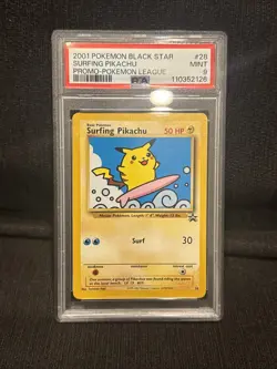 2001 Pokemon Black Star Surfing Pikachu League Promo Card PSA 9 Mint Wotc - Image 1