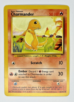 Pokemon TCG Charmander 1999 Base Set, Unlimited Common Card 46/102, WOTC, LP - Image 1
