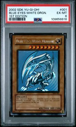2002 YU-GI-OH! STARTER DECK: KAIBA 1ST ED #001 BLUE-EYES WHITE DRAGON PSA 6 - Image 1