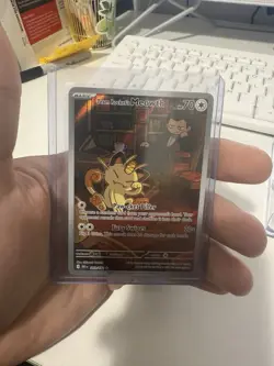 Pokemon TCG Destined Rivals Team Rockets Meowth Illustration Rare Card 203/182 - Image 3