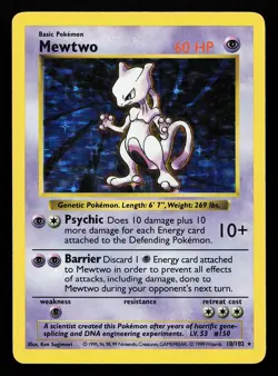Mewtwo 10/102 Holo Rare Base Set (Shadowless) Pokemon Card - Image 1
