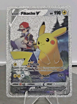 Pokemon Pikachu V 190hp Silver Foil Fan Art Collector Card TCG - Image 1