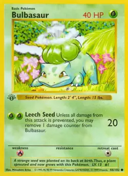 44-102 Bulbasaur Base Set Pokemon Card - Image 1