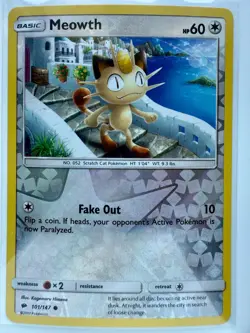 Meowth 101/147 2017 S&M Burning Shadows Pokemon Card TCG Reverse Holo Common VLP - Image 1