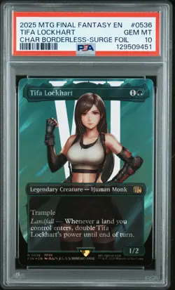 2025 MTG FINAL FANTASY CHARACTER BORDERLESS-SURGE FOIL TIFA LOCKHART PSA 10 - Image 1