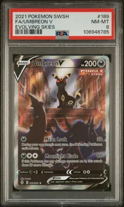 2021 POKEMON SWORD & SHIELD EVOLVING SKIES #189 FULL ART/UMBREON V PSA 8 - Image 1