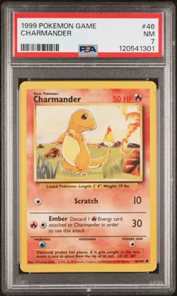 1999 POKEMON BASE SET UNLIMITED #46 CHARMANDER PSA 7 - Image 1