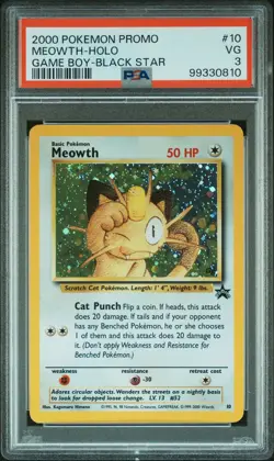 2000 POKEMON PROMO BLACK STAR GAME BOY #10 MEOWTH-HOLO PSA 3 - Image 1