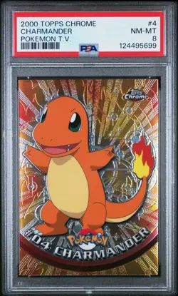 2000 TOPPS CHROME POKEMON T.V. #4 CHARMANDER PSA 8 - Image 1